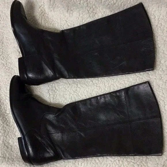 9 WEST BLK LEATHER LOW HEEL BOOTS 9M - Picture 2 of 12